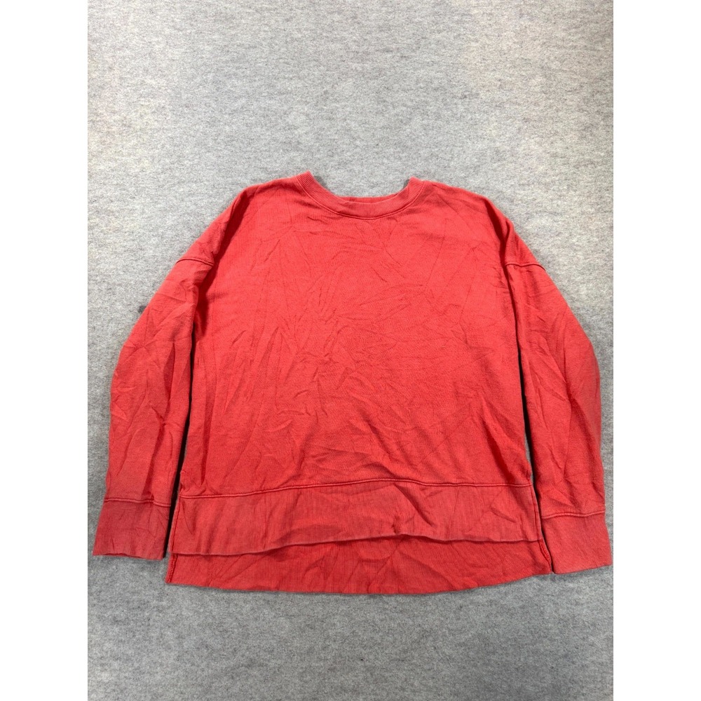 Time And Tru Sweatshirt Womens M (8-10) Orange Cotton High Low Hem Crew Neck